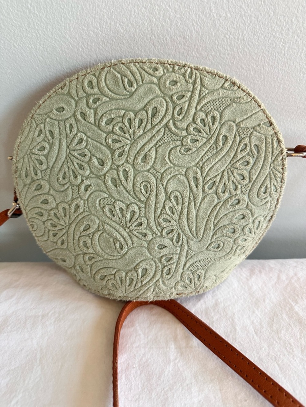 Genuine Leather Suede Embossed Leather Crossbody Bag Made and Purchased In Italy - Picture 3 of 11